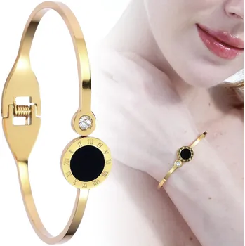 Náramek Camerazar Tuhý Náramek ze Zlaté Chirurgické Oceli s Černým Okem a Elegantním Ciferníkem