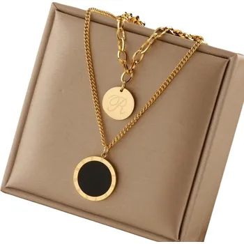 Náhrdelník Zlatý náhrdelník s černým očkem z chirurgické oceli