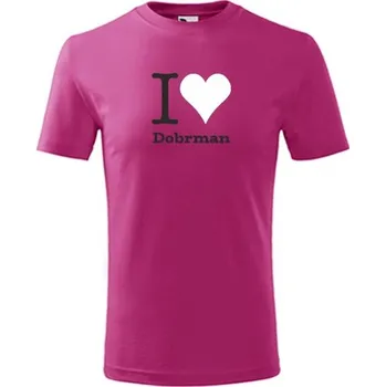 Chlapecké oblečení Purpurové dětské tričko I love Dobrman - dárek pro malého pejskaře / pejskařku - barva purpurová - velikost 6let