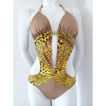 Dámské plavky Dámské plavky monokiny SF18047E - Koucla hnědá/žlutá L