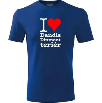 Chlapecké tričko Modré dětské tričko I love Dandie Dinmont teriér - dárek pro malého pejskaře / pejskařku - barva modrá - velikost 4roky