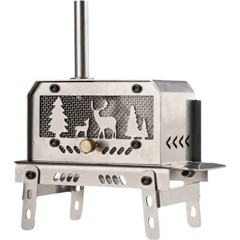 Přenosná mini skládací kamna z nerezové oceli 14x13x6,5 cm Venkovní ohniště Odnímatelný hořák na dřevo Kempování Turistika Grilování