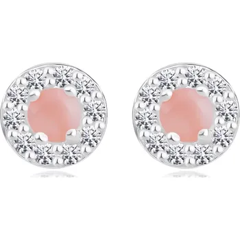 Náušnice Stříbrné 925 náušnice - růžový opál, kulatý lem s čirými zirkony