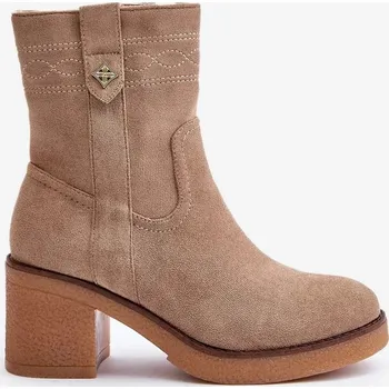 Dámská zimní obuv Zateplené Dámské Kotníkové Boty Na Podpatku Béžové Vailia Velikost: 40