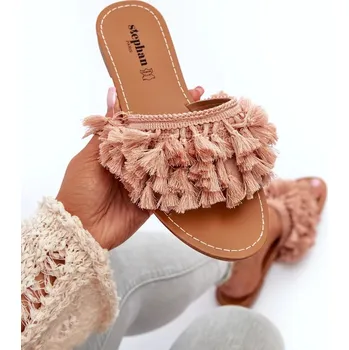 Dámské polobotky Dámské ploché pantofle s třásněmi, špinavě růžová Rialle Velikost: 40