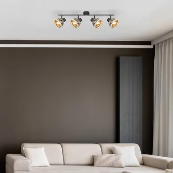 Globo Stropní světlo Colly bambus, čtyři zdroje - Ø stínidla 13 cm, Ø baldachýnu 9 cm přírodní, černá 1 x 15 W LED - Doprava zdarma