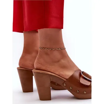 Dámské polobotky Dámské pantofle na vysokých podpatcích s přezkou, hnědá Betinna Velikost: 38