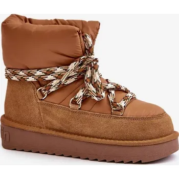 Dívčí sněhule Semišové dámské sněhule s hrubým šněrováním D.Franklin Hnědé Velikost: 39