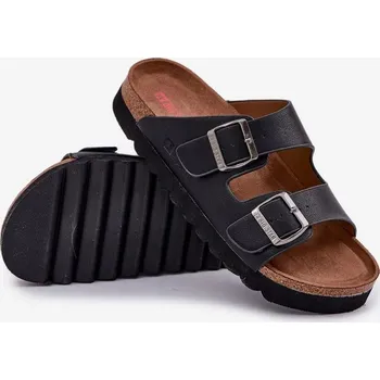 Sada pánského spodního prádla Pánské lehké pantofle s přezkami z ECO kůže Big Star – černé Velikost: 44