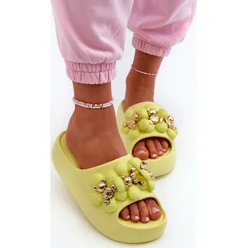 Dámské žabky Dámské pěnové pantofle se zdobením na silné podrážce, limetka Bremavia Velikost: 36/37