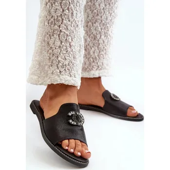 Dámské žabky Elegantní dámské lesklé pantofle s ozdobou S.Barski Černá Velikost: 40