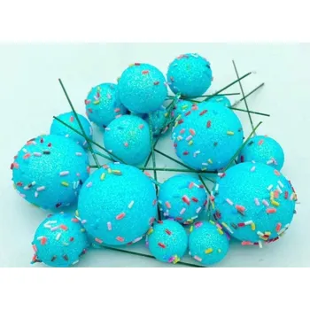 Jedlá dekorace na dort Dortisimo Zápich do dortu Koule modré glitterové s ozdobami různé velikosti (20 ks)