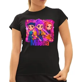 Žertovný předmět Tričkový.cz - Huntrix se jménem - dámské tričko s potiskem pro fanoušky KPop Demon Hunters - personalizovaný produkt