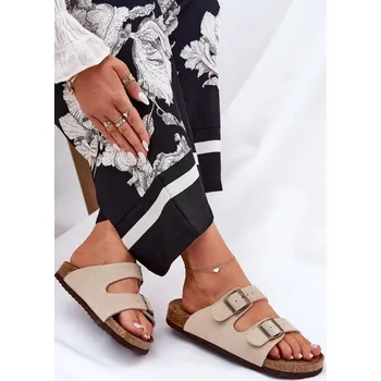 Dámské polobotky Dámské semišové pantofle s přezkami Big Star – béžové Velikost: 38