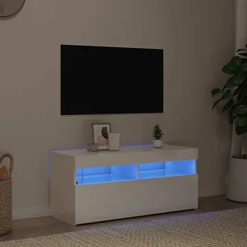 Obývací pokoj vidaXL TV skříňka s LED osvětlením 90x35x40 cm [804383] Barva: bílá s vysokým leskem
