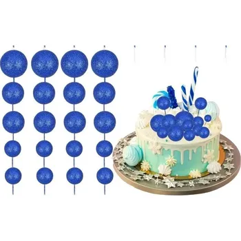 Jedlá dekorace na dort Dortisimo Zápich do dortu Koule modré glitterové různé velikosti (20 ks)