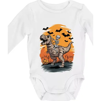 Kojenecký body Halloween - dinosaurus a kostra - Body kojenecké s dlouhým rukávem - Dlouhý r. do 3 měs ( Bílá )