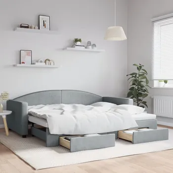 Postel zahrada-XL Válenda s přistýlkou a zásuvkami světle šedá 90 x 200 cm textil 3197224