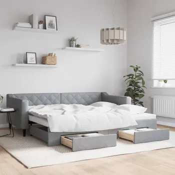 Postel zahrada-XL Válenda s přistýlkou a zásuvkami světle šedá 90 x 200 cm textil 3197462