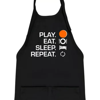 Kuchyňská zástěra Hokejbal - Play eat sleep repeat - Dětská zástěra na vaření - Univerzální velikost ( Černá )