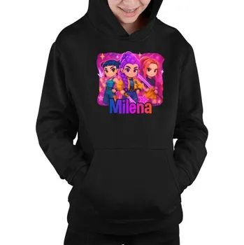 Žertovný předmět Tričkový.cz - Huntrix se jménem - dětská mikina s kapucí pro fanoušky KPop Demon Hunters - personalizovaný produkt