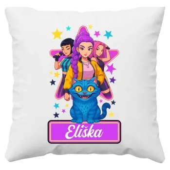 Žertovný předmět Rumi, Mira i Zoey - Huntrix - vložte jméno - polštář s potiskem pro fanoušky kpop demon hunters - personalizovaný produkt- Tričkový.cz