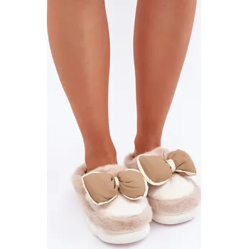 Dámské polobotky Futrzane Pantofle S Mašlí Béžové Grilis 38/39