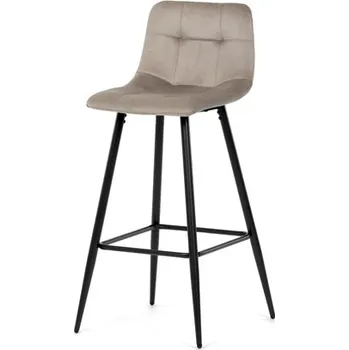 Židle barová, cappuccino látka, čtyřnohá kovová podnož, černý mat