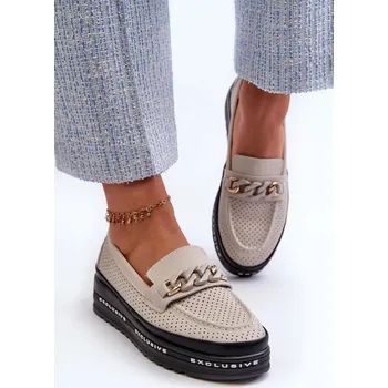 Dámské mokasíny Dámské Kožené mokasíny Na Platformě S řetízkem S.Barski béžová Velikost: 37