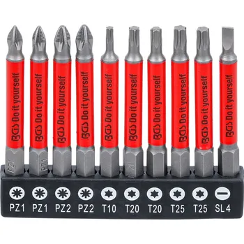 Bit 10 dílná sada bitů, magnetické, proti smykové, PZ, T, SL, chrom-vanadová ocel, pohon 6.3mm / 1/4`