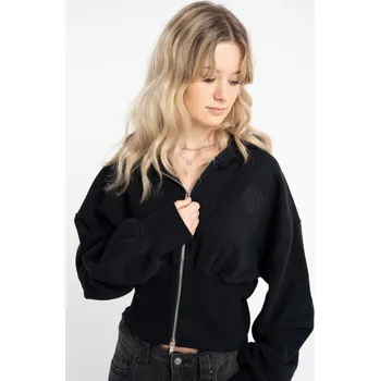 Dívčí mikina Reporter Young | Dívčí černá zateplená mikina s kapucí se zvýrazněným pasem a vyšívaným tygrem - Barva ČERNÁ, Velikost 170 253-0555G-24-100-1