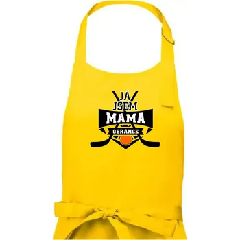 Kuchyňská zástěra Hokejbal - Já jsem máma obránce - Dámská zástěra na vaření - Univerzální velikost ( Žlutá )