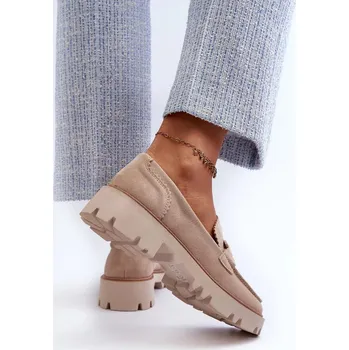 Dámské mokasíny Semišové dámské mokasíny s ozdobou D&A béžová Velikost: 37