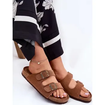 Dámské polobotky Dámské semišové pantofle s přezkami Big Star – hnědé Velikost: 38