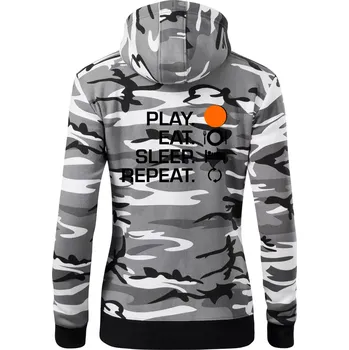 Dámská mikina Hokejbal - Play eat sleep repeat - Dámská mikina trendy zipper s kapucí - S ( Šedý maskáč )