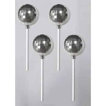 Jedlá dekorace na dort Dortisimo Zápich do dortu Disko koule stříbrné 4 cm (4 ks)