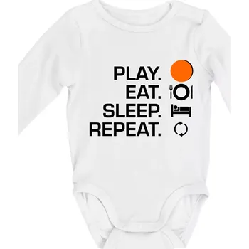 Hokejbal - Play eat sleep repeat - Body kojenecké s dlouhým rukávem - Dlouhý r. 6-12 měs ( Bílá )