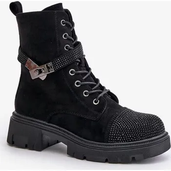 Dámská zimní obuv Zateplené Kotníkové Boty Workery s Ozdobou S.Barski Černé Velikost: 40