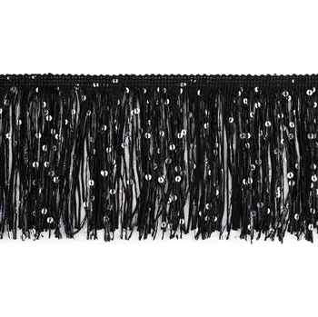 Třásně s flitry šíře 10 cm, barva 5 černá