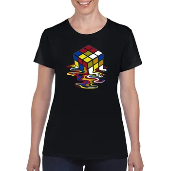 Dámské tričko levne-damske-bavlnene-tricko-potisk-tajici-rubikova-kostka Velikost dámská trička Basic: L šířka 51, délka 65, Odstín dámské tričko Basic: Černé