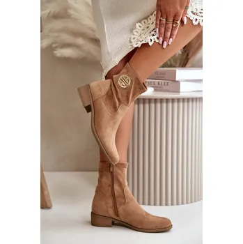 Dámská zimní obuv Dámské Kotníkové Boty Na Zip S Ozdobným Detalem Eko Semišové Béžové Lerioria 37