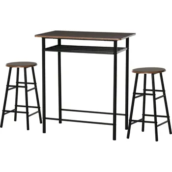 Barový stolek Barový stůl s odkládací policí a se 2 barovými židlemi | černý