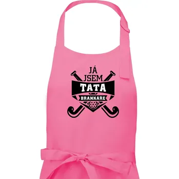 Kuchyňská zástěra Hokejbal - Já jsem táta brankáře - Pánská zástěra na vaření - Univerzální velikost ( Růžová )