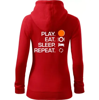 Dámská mikina Hokejbal - Play eat sleep repeat - Dámská mikina trendy zipper s kapucí - S ( Červená )