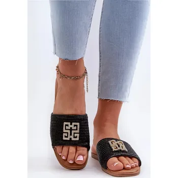 Dámské žabky Dámské ploché pantofle s prýmkem a zdobením, Černá Omenna Velikost: 40