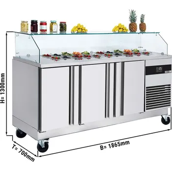 Vinotéka G.Gastro Saladette PREMIUM - 1860 - 3 dveře - pro 8x GN 1/6 - čtvercový skleněný nástavec