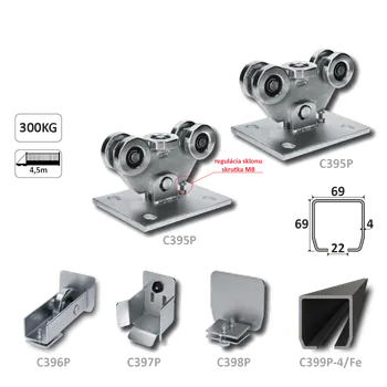 Pohon brány PICCOLO-Klasik samonosný systém 69x69x4 mm pro posuvné brány do 200 kg / 4,5 m otvor (C399P-4/Fe 1x 6 m černý profil, C395P KLASIK 2ks, C396P 1ks, C397P 1ks,C398P 1ks), intenzivní provoz