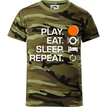 Hokejbal - Play eat sleep repeat - Dětské maskáčové triko - 134 cm/8 let ( Zelený maskáč )