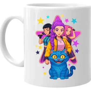 Žertovný předmět Rumi, Mira i Zoey - Huntrix v2 - hrnek s potiskem pro fanoušky huntrix kpop demon hunters- Tričkový.cz