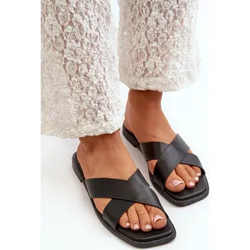 Dámské žabky Dámské ploché pantofle vyrobené z eko kůže S.Barski Černá Velikost: 38